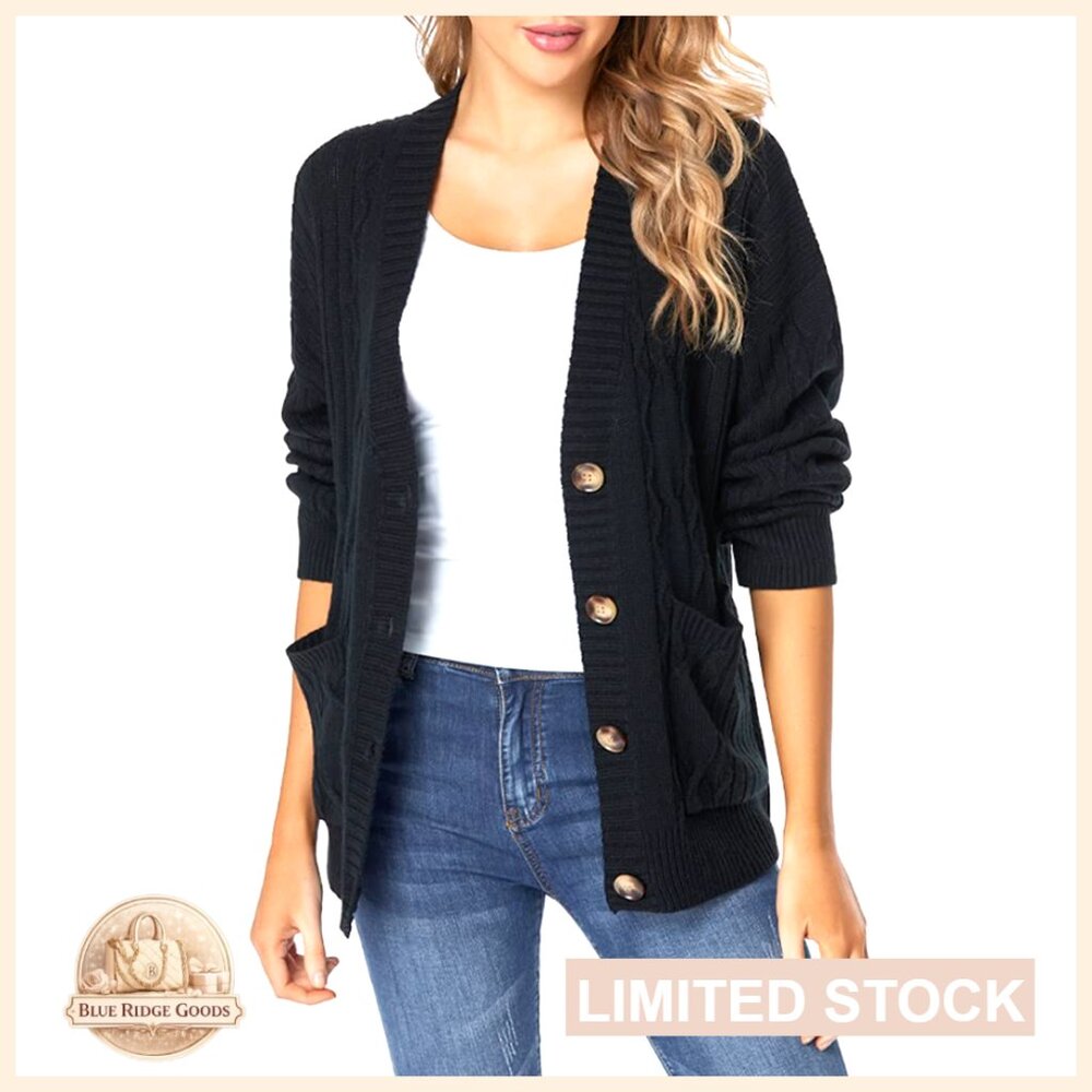 Oversized Chunky Knit Cardigan Sweater with Button Closure and Pockets